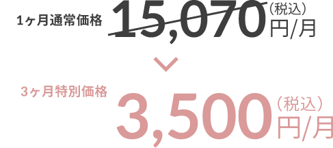 1ヶ月通常価格15,070円（税込）/月→3ヶ月特別価格3,500円（税込）/月
