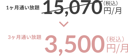 1ヶ月通い放題15,070円（税込）/月→3ヶ月通い放題3,500円（税込）/月