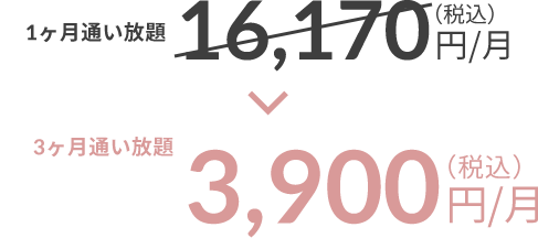 1ヶ月通い放題16,170円（税込）/月→3ヶ月通い放題3,500円（税込）/月