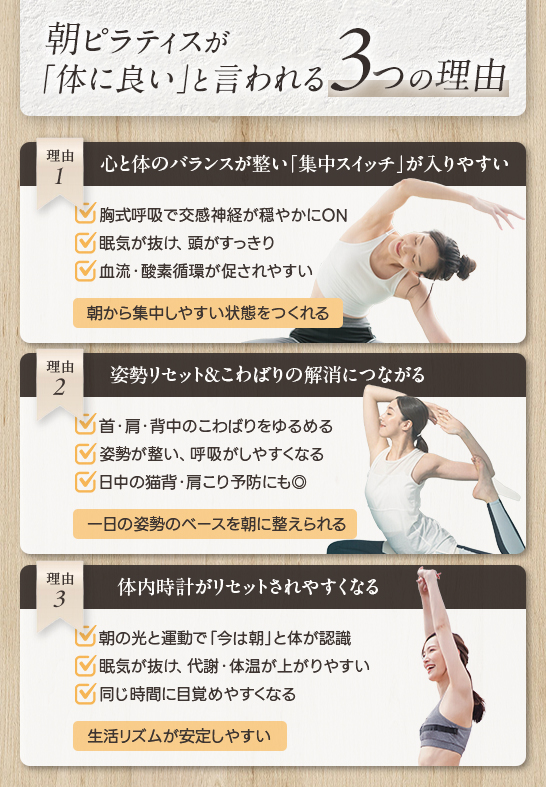 朝ピラティスが「体に良い」と言われる3つの理由