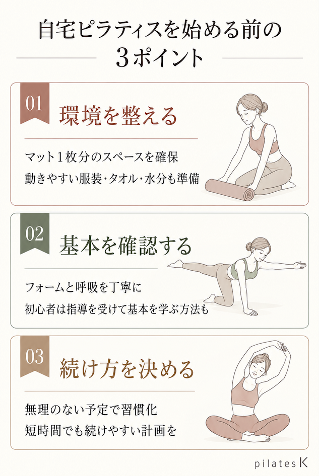 自宅ピラティスを始める前に確認したい環境・基本・続け方の3ポイント